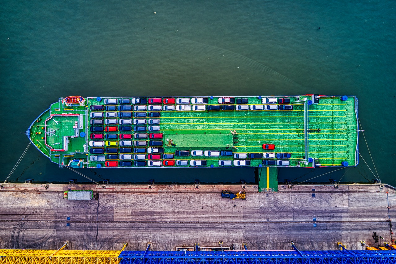 Cars on Ship in a Sea port